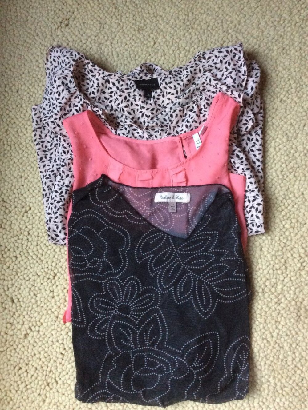 Bundle of 3 Casual Feminine Romantic Floral Pink Black Ruffled Tops Size Large